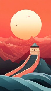 夕阳下的壮丽长城景观