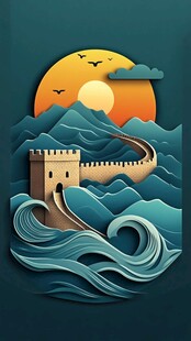 长城落日下的山海奇观