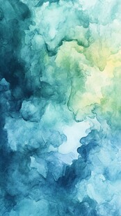 梦幻蓝绿水彩抽象背景图