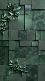 绿叶点缀的几何绿墙图案