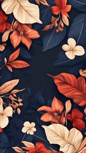 深蓝底花卉叶图案背景