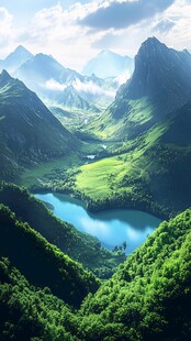 山间翠谷中的静谧蓝湖