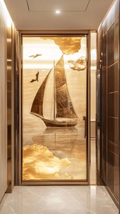 帆船艺术玻璃玄关装饰画