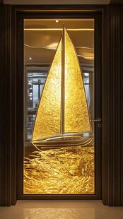 金色帆船艺术玻璃装饰画