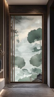 中式水墨风玄关玻璃隔断画