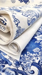 蓝白青花瓷韵布料展示