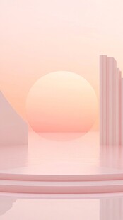 梦幻粉色日落建筑场景