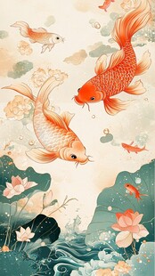 锦鲤戏荷图