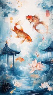 锦鲤戏荷图