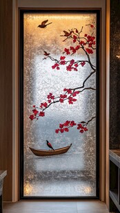 中式花鸟玻璃门艺术画