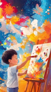 儿童专注于绚丽绘画创作
