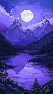 月夜下的山水梦幻景致