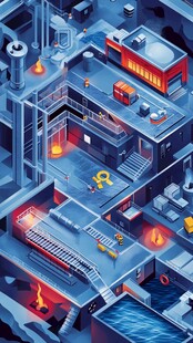 工厂火灾场景插画