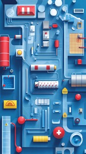 蓝色工业风设备部件插画