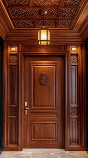 中式雕花实木入户门