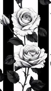 黑白玫瑰条纹图案设计