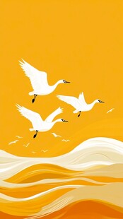 飞鸟翔于金色浪涛之上