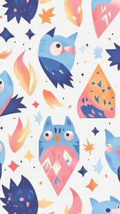 可爱猫头鹰图案无缝背景