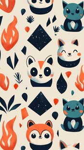 可爱动物几何图案插画