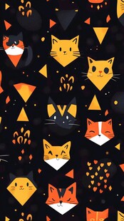 可爱猫咪几何图案无缝背景