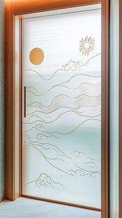 中式山水玻璃门装饰画