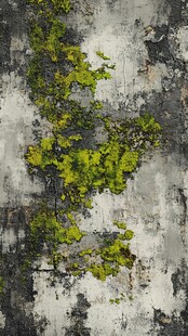 斑驳墙面上的翠绿苔藓