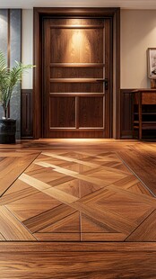 实木入户门搭配几何木地板
