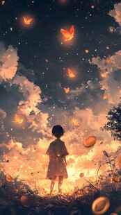 梦幻夜空中的孤独小身影