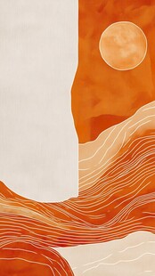 橙黄渐变山川抽象风景图