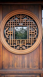 中式木雕圆窗古朴雅致