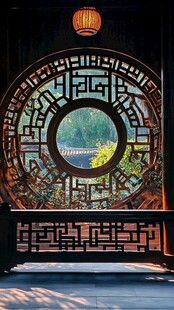 中式圆窗映景古韵悠长