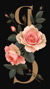 金色字母旁的柔美粉玫瑰