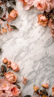 粉色玫瑰装点大理石背景