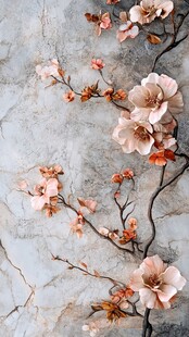 大理石上绽放的柔美花枝