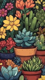 多彩盆栽植物的梦幻组合