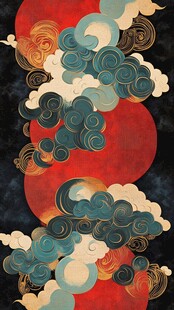 中式云纹红日古风图案