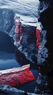 赤红岩石映于幽潭之景