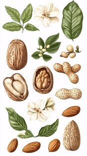 坚果花卉植物插画素材