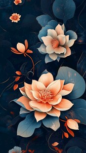 水墨风梦幻荷花花卉图案