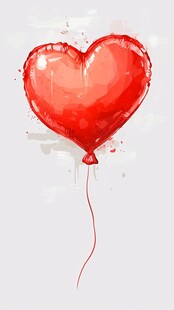 心形红气球 浪漫水彩风