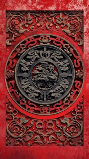 中式古典红色雕花装饰图案