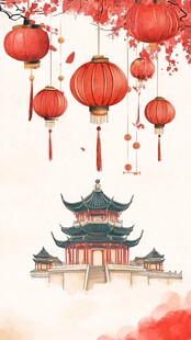 中式古韵 红灯笼与古建筑