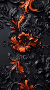 黑底橙花立体装饰图案