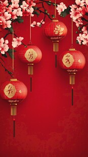 红灯笼映繁花迎新春