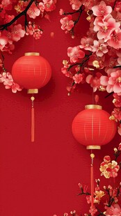 红灯笼映繁花贺新春