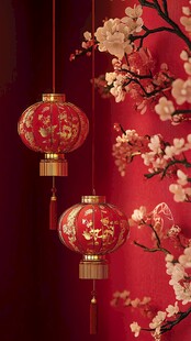 中式红灯笼配娇艳花枝