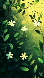 春日绿意花卉插画