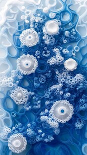 梦幻蓝白细胞微观艺术图景