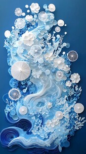 梦幻蓝白海洋纸艺装饰画
