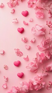 粉色浪漫花瓣与爱心点缀